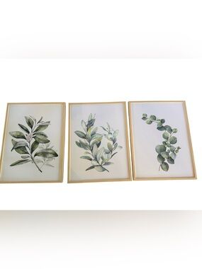 Set of 3 Botanical Wall Art Gold Frame Greenery Prints 11x14 Decor